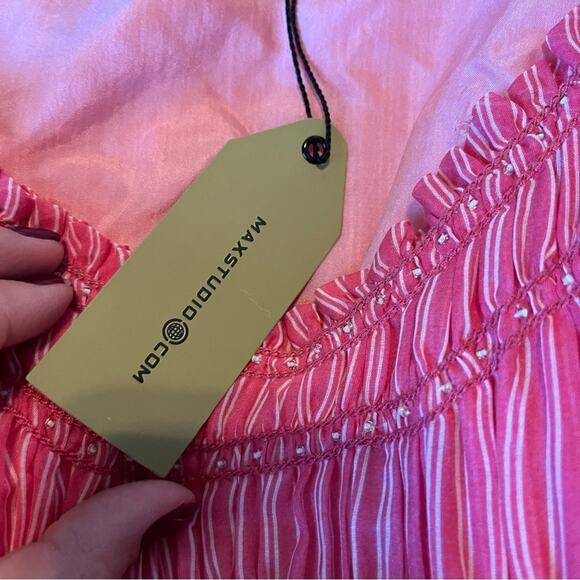 NWT Max Studio Cotton SILK Sleeveless Pink Smocked Beaded Bust Dress Sz M - Picture 12 of 15